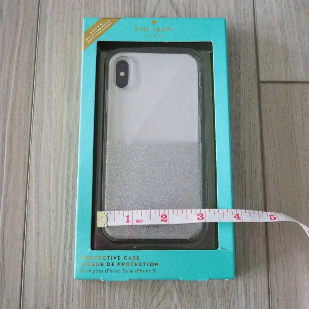 NWT Kate Spade iPhone X & Xs Clear Silver Glitter and clear Protective Case NIB